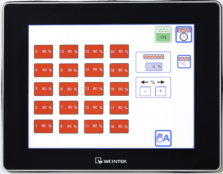 Vue du contrôle des zones de chauffes sur l'écran tactile Formech